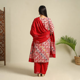 Buy Red Cotton Hand Batik Print Suit Set