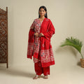 Buy Red Cotton Hand Batik Print Suit Set