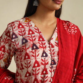 Buy Red Cotton Hand Batik Print Suit Set