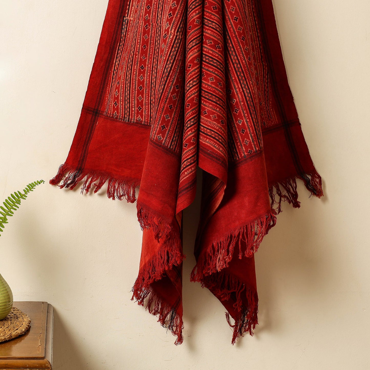 Red Block Print Cotton Ajrakh Handloom Towel