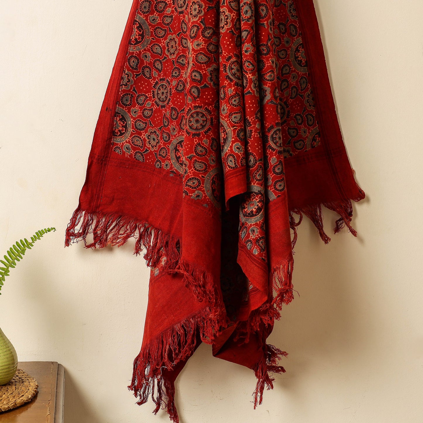 Red Block Print Cotton Ajrakh Handloom Towel