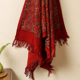 Red Block Print Cotton Ajrakh Handloom Towel