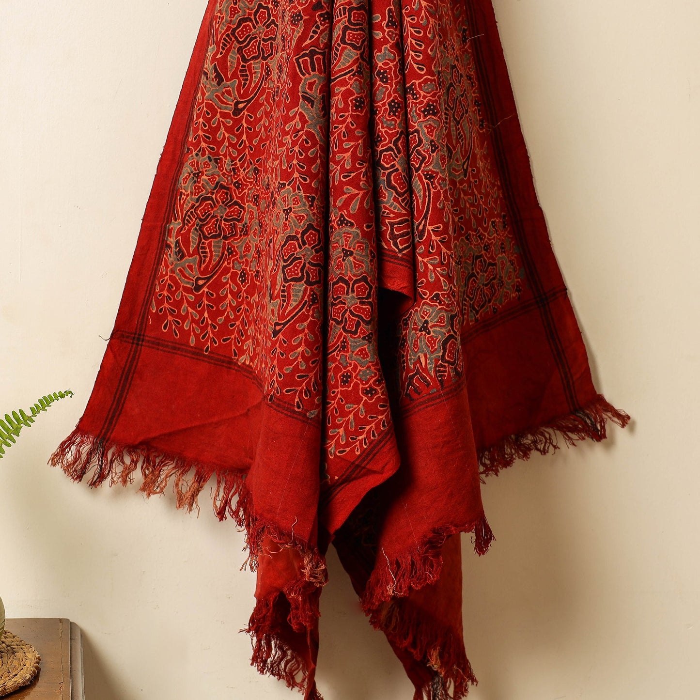 Red Block Print Cotton Ajrakh Handloom Towel