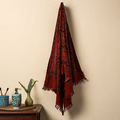 Red Block Print Cotton Ajrakh Handloom Towel