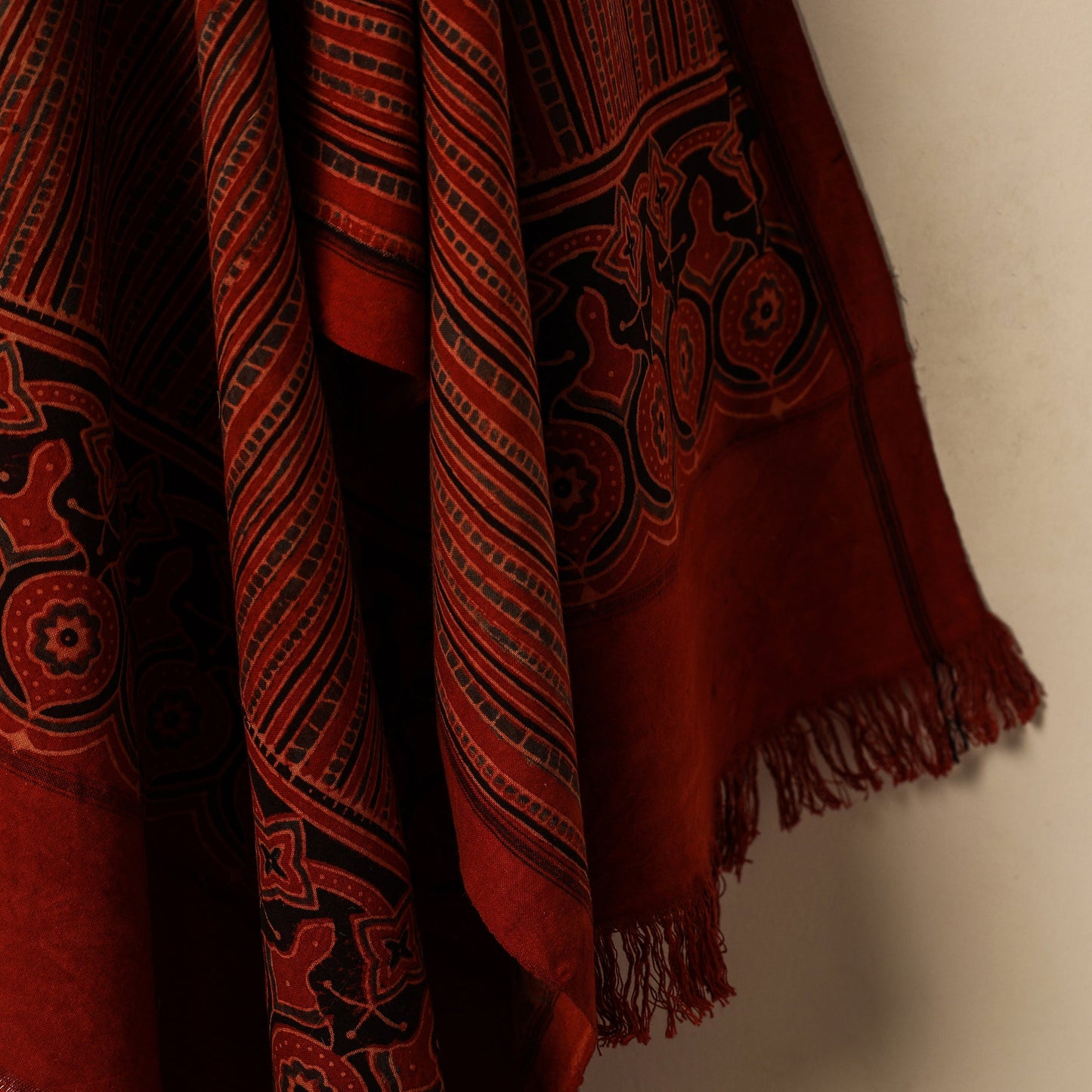 Red Block Print Cotton Ajrakh Handloom Towel