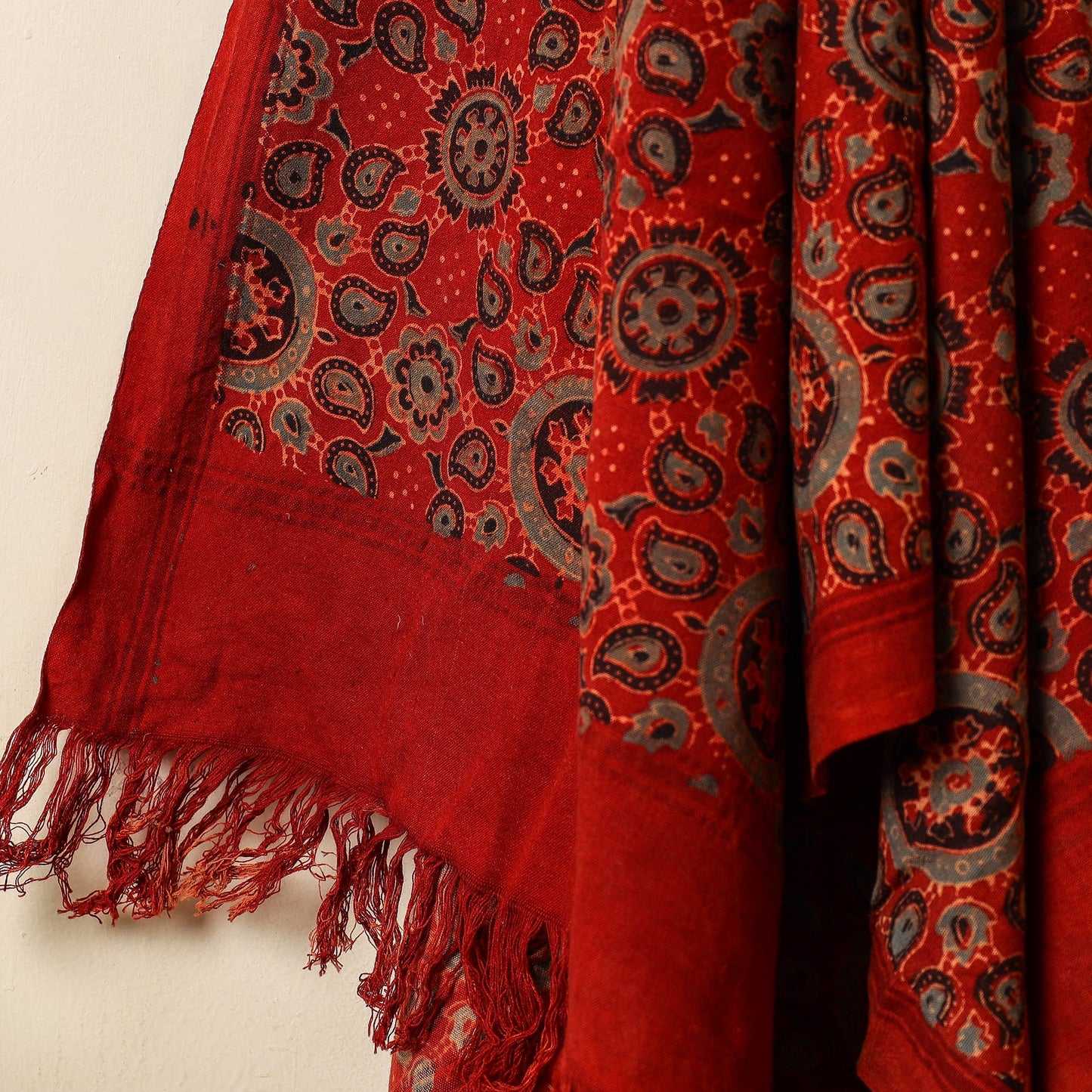 Red Block Print Cotton Ajrakh Handloom Towel