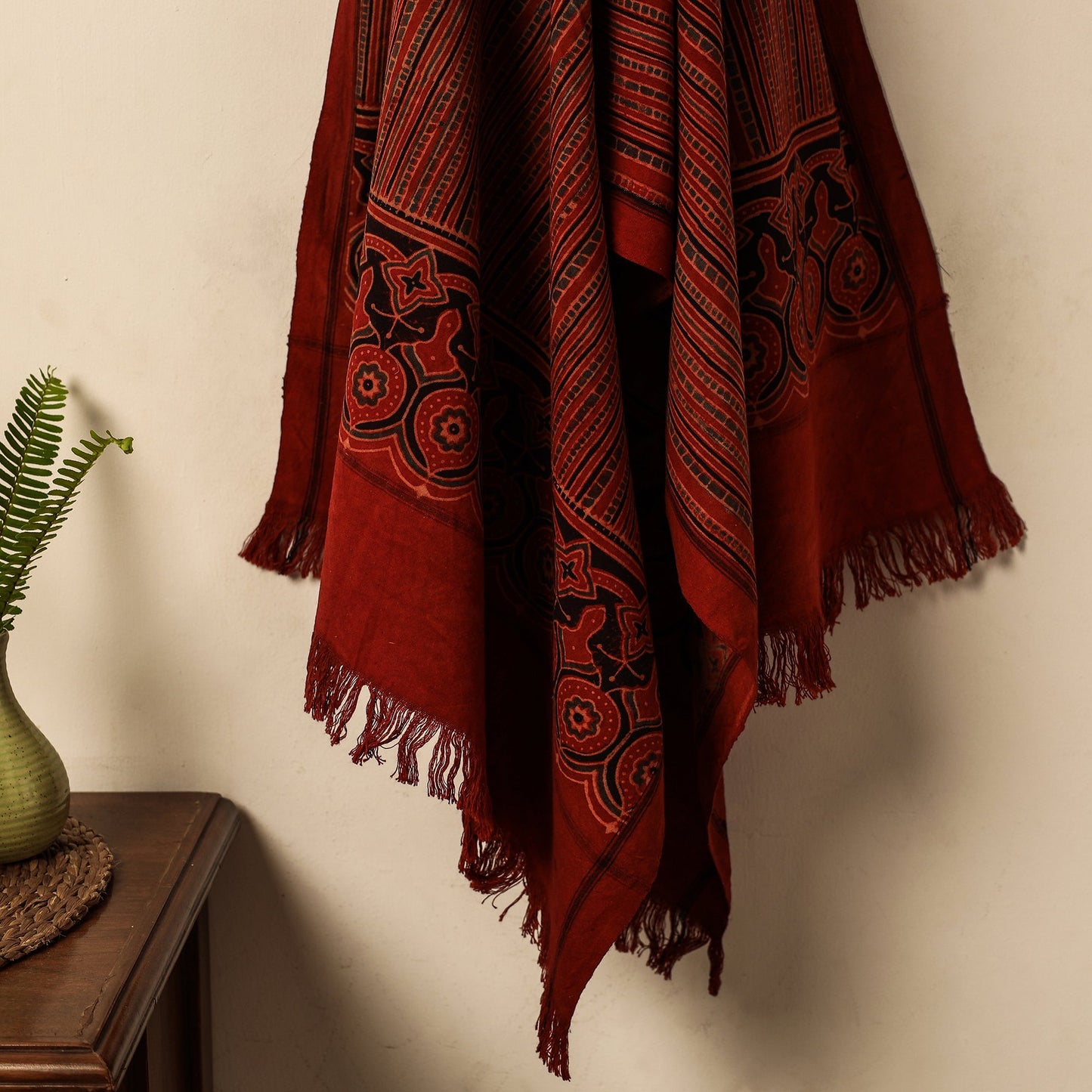 Red Block Print Cotton Ajrakh Handloom Towel