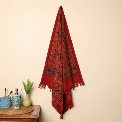 Red - cotton handloom towel65 - handcrafted