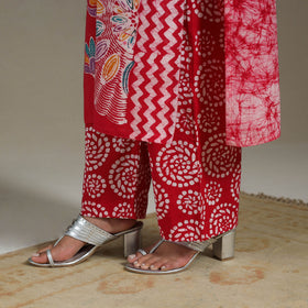 Red Cotton Indonesian Hand Batik Print Kurta Set (Set of 3)