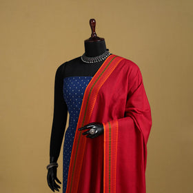 Red - cotton jacquard dupatta with thread border 12
