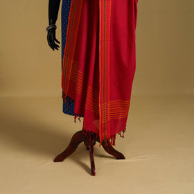 Red - cotton jacquard dupatta with thread border 12