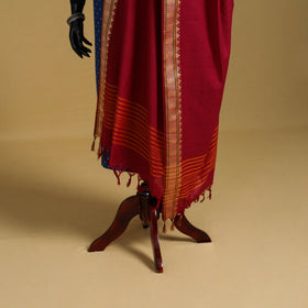 Red - cotton jacquard dupatta with thread border 15