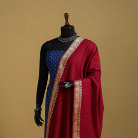Red - cotton jacquard dupatta with thread border 15