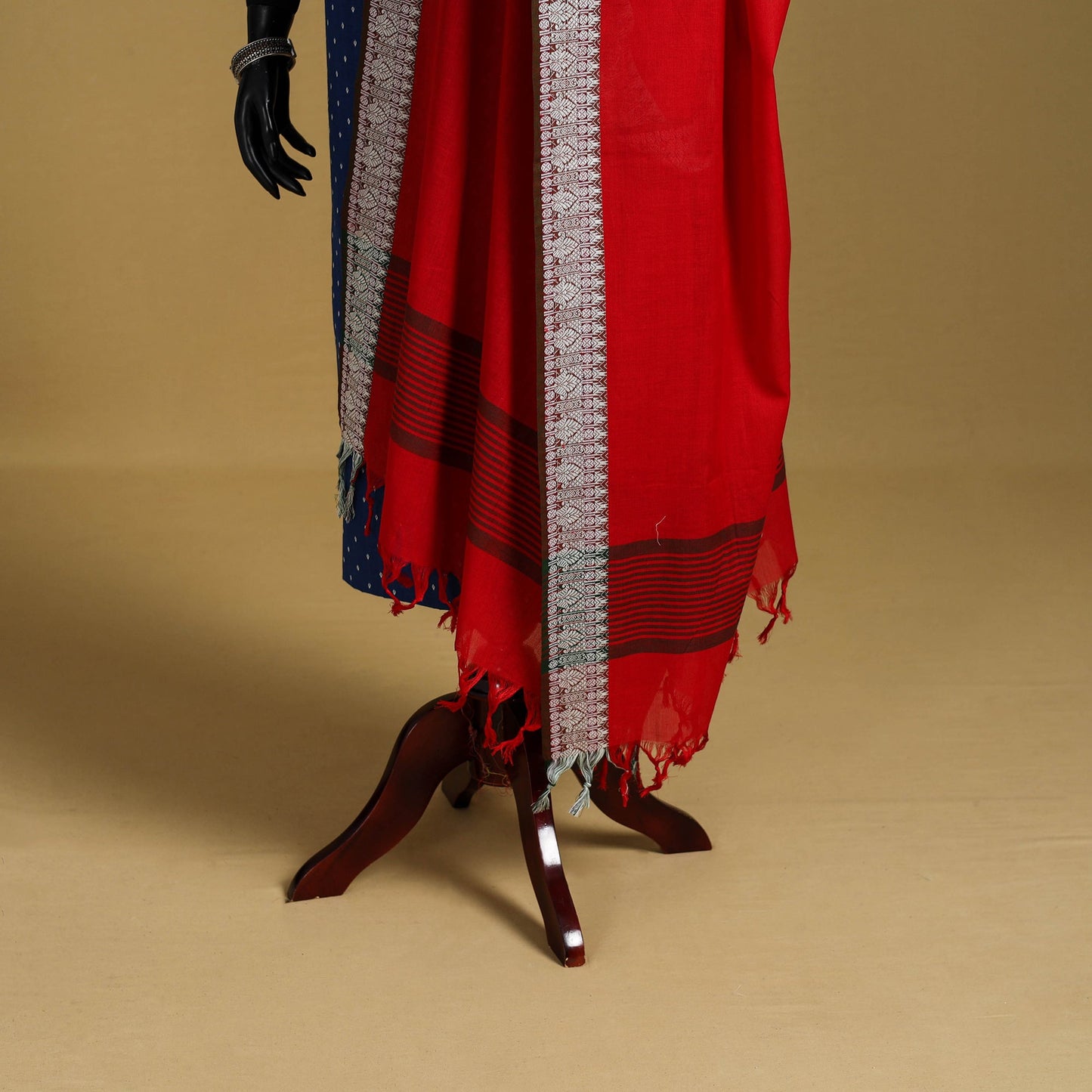 Red - cotton jacquard dupatta with thread border 31