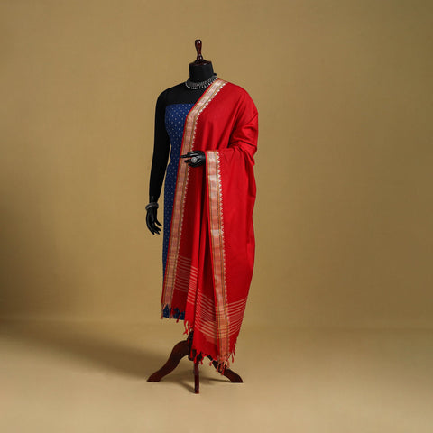 Red - cotton jacquard dupatta with thread border 39