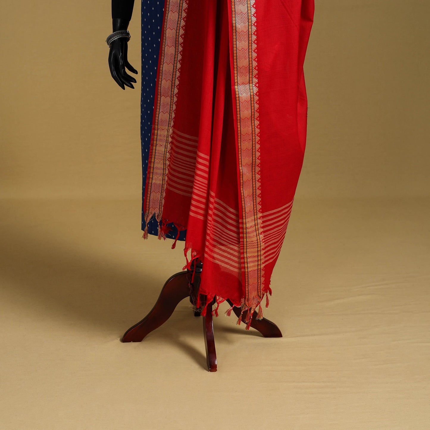 Red - cotton jacquard dupatta with thread border 39