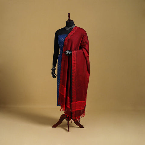 Red - cotton jacquard dupatta with thread border 40