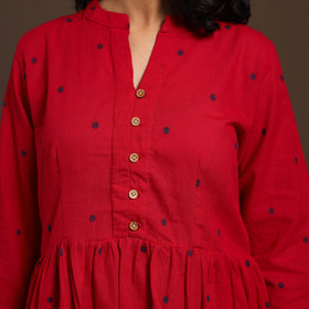 Red - cotton jacquard kurta set (set of 2) 03 - handcrafted