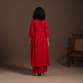 Red - cotton jacquard kurta set (set of 2) 03 - handcrafted