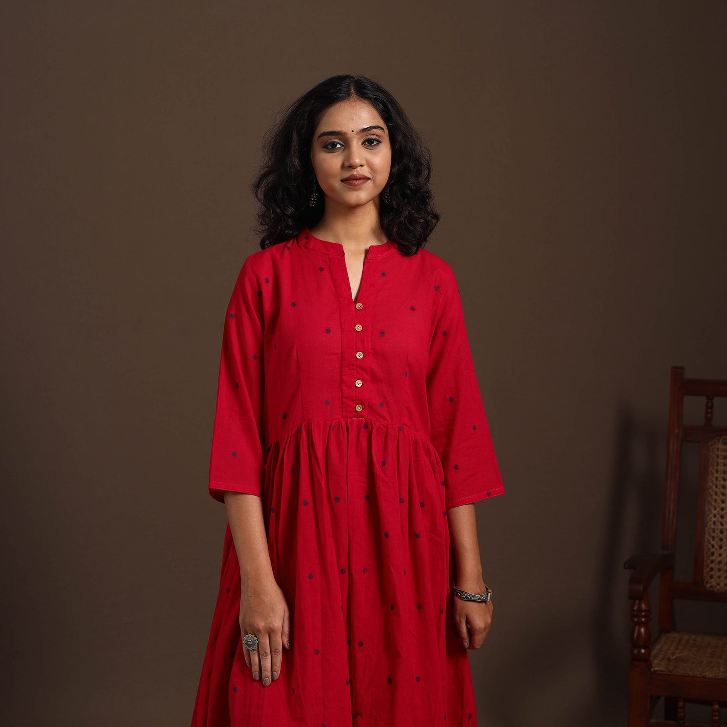 Red - cotton jacquard kurta set (set of 2) 03 - handcrafted