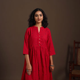 Red - cotton jacquard kurta set (set of 2) 03 - handcrafted