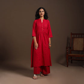 Red - cotton jacquard kurta set (set of 2) 03 - handcrafted