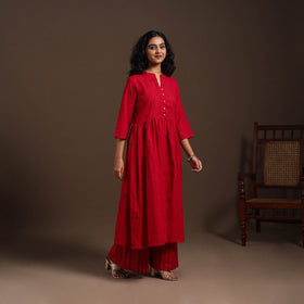 Red - cotton jacquard kurta set (set of 2) 03 - handcrafted