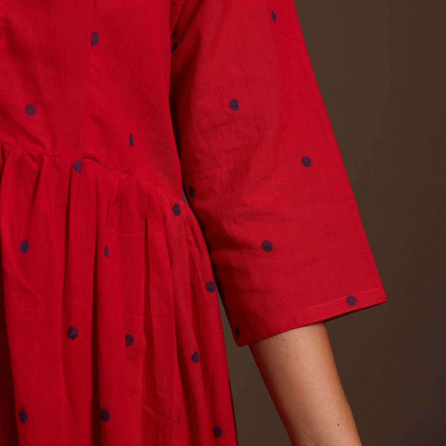 Red - cotton jacquard kurta set (set of 2) 03 - handcrafted