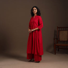 Red - cotton jacquard kurta set (set of 2) 03 - handcrafted
