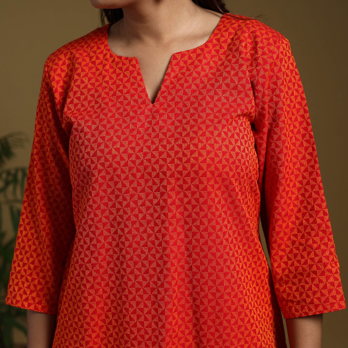 Red - cotton jacquard kurta set (set of 3) 14 - handcrafted