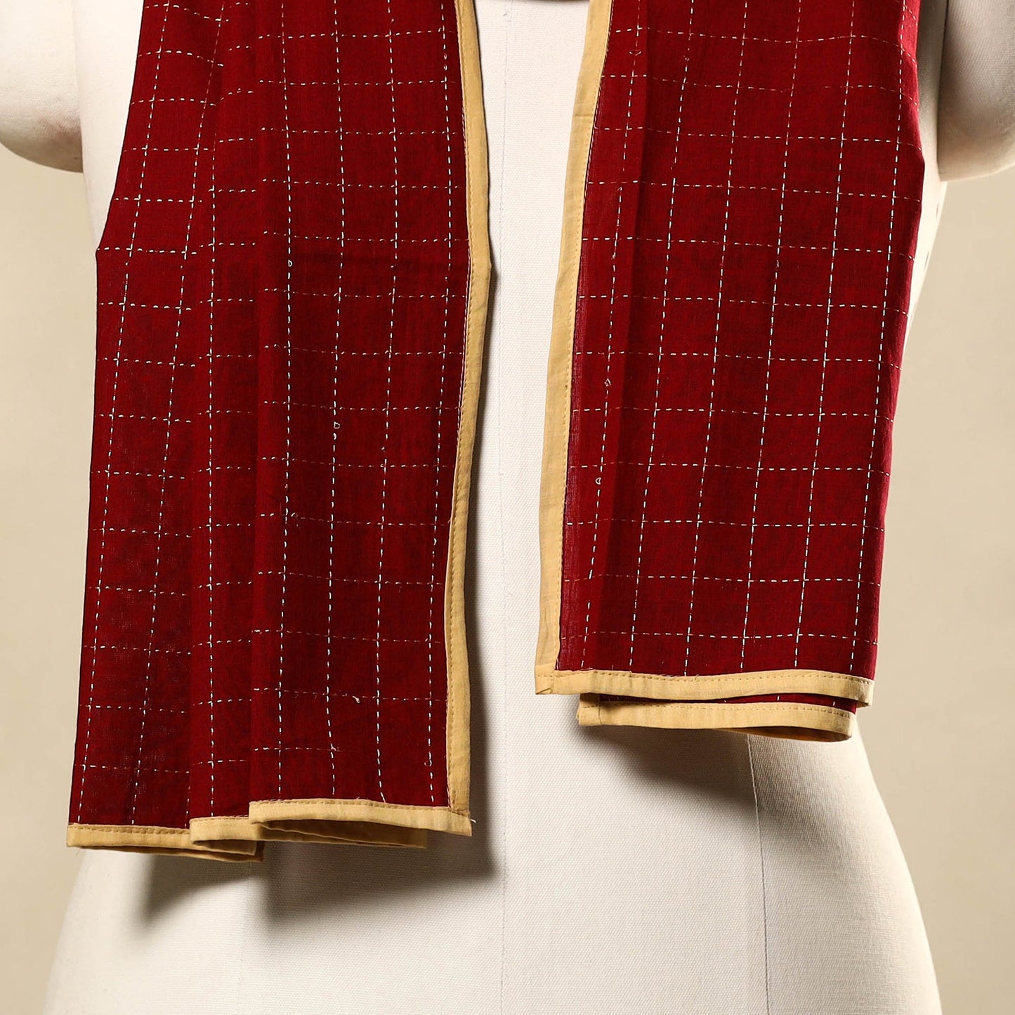 Red -cotton jacquard stole 10 - handcrafted