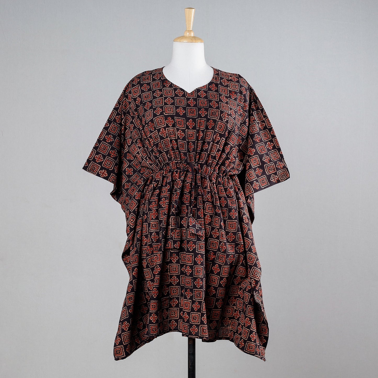  Red Block Print Cotton Ajrakh Kaftan 