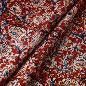 Black Block Print Cotton Kalamkari Fabric 