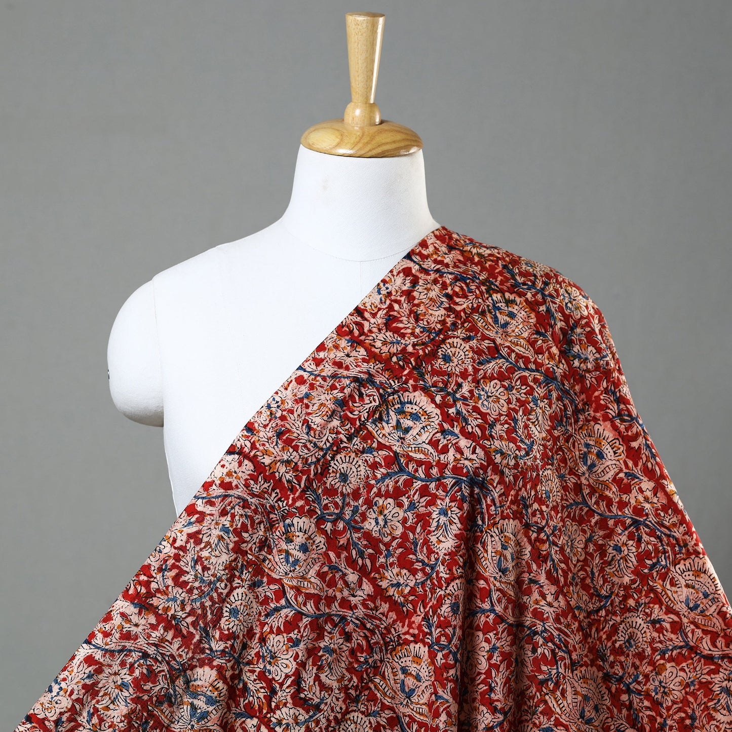 Black Block Print Cotton Kalamkari Fabric 
