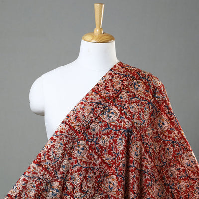 Black Block Print Cotton Kalamkari Fabric 
