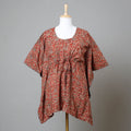 Red Block Print Cotton Kalamkari Kaftan with Tie-Up Waist (Short)