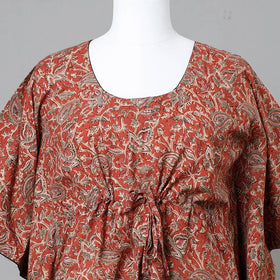 Red Block Print Cotton Kalamkari Kaftan with Tie-Up Waist (Short)