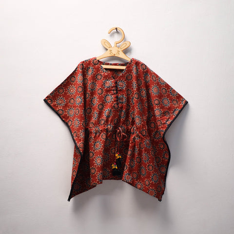 Red - cotton kids kaftan (3-4 years) 04 - handcrafted