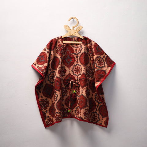 Red Ajrakh Block Print Cotton Kids Kaftan (3-4 Years)