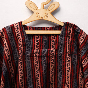 Red Ajrakh Block Print Cotton Kids Kaftan (3-4 Years)
