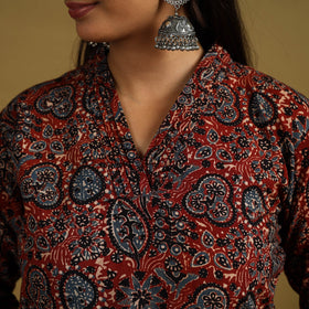 Red Block Print Cotton Ajrakh Kurta Set with Dupatta 