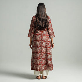 Red Block Print Cotton A-Line Kalamkari Kurta