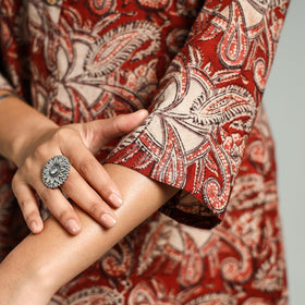 Red Block Print Cotton A-Line Kalamkari Kurta