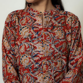  Red Block Print Cotton A-Line Kalamkari Kurta for Women