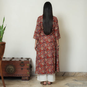  Red Block Print Cotton A-Line Kalamkari Kurta for Women