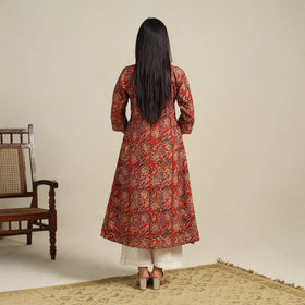  Red Block Print Cotton A-Line Kalamkari Kurta For Women