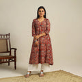  Red Block Print Cotton A-Line Kalamkari Kurta For Women