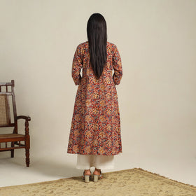  Red Block Print Cotton A-Line Kalamkari Kurta For Women