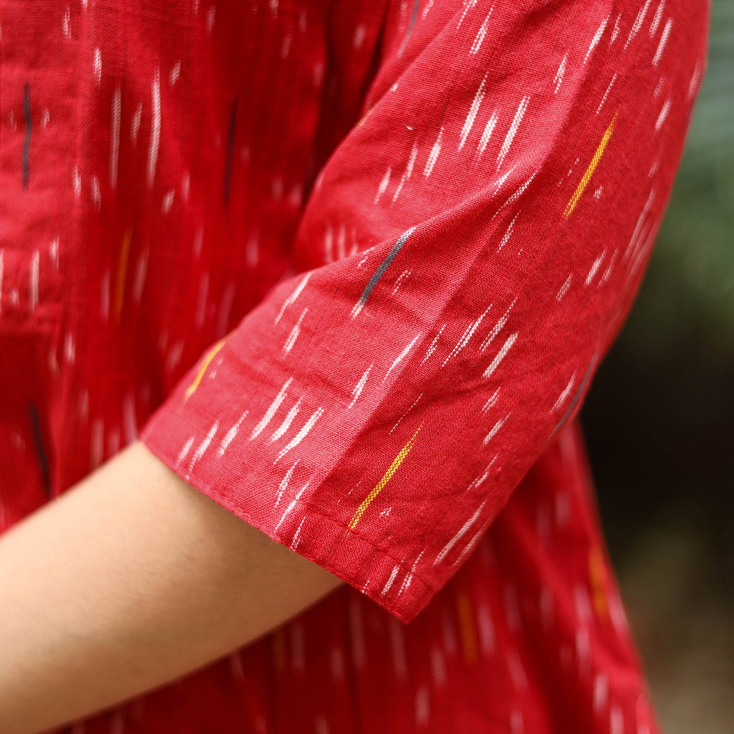 Red Cotton A-Line Pochampally Ikat Kurta for women