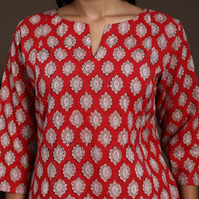 Red - cotton a-line sanganeri kurta 02 - handcrafted
